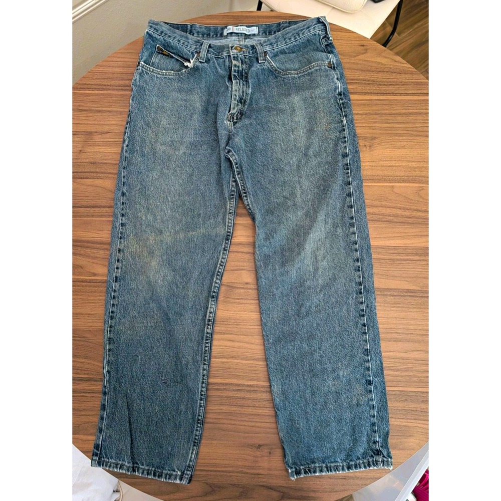 Lee Relaxed Fit Jeans Men's 34x29 Medium Wash Straight Leg Distressed Denim